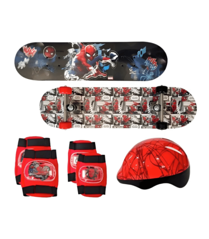 Skateboard Con Accesorios Spiderman Marvel Rojo